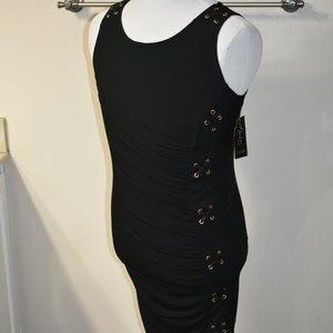 Thalia Sodi Women's Dress Sexy Faux Lather tie Deep Black Size Small New $89.00